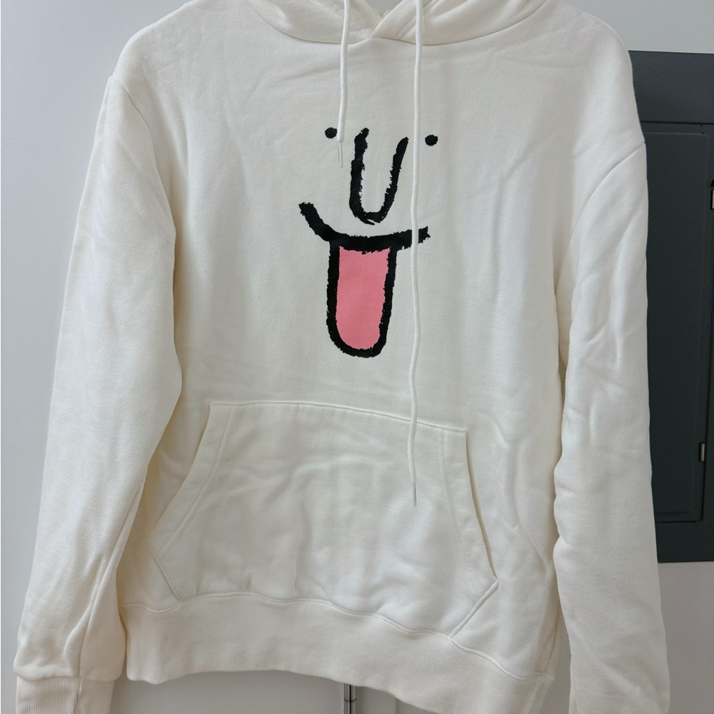 White Hoodie with Smiley Face Design